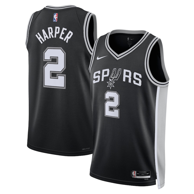 Men's Black San Antonio Spurs #2 Dylan Harper 2025 Draft Icon Edition Stitched Basketball Jersey